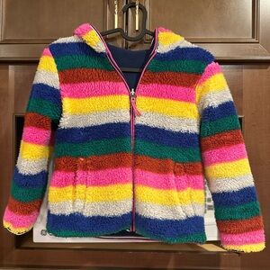 Mini Boden Multicolor Reversible Sherpa Striped Hoodie - Size 122cm (6–7 Years)